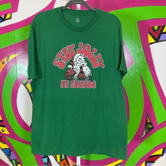 NWT, Holiday Green Stay Jolly Graphic T-Shirt. Size XL - Picture 1 of 7